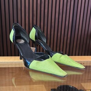Vintage Versace Green and Black Heels with Cut-Out Details 3” Heel